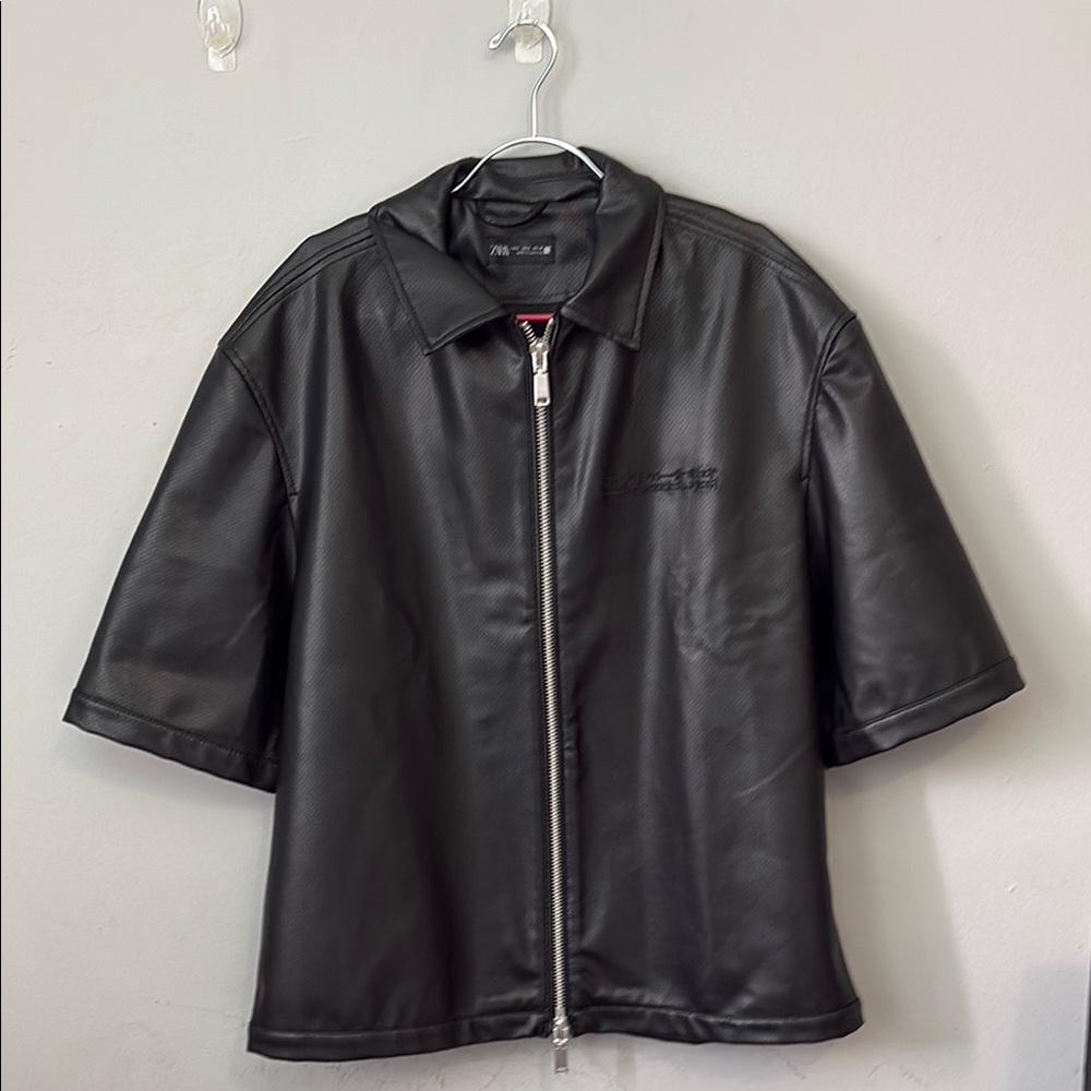 Black Faux Leather Zip-Up Jacket